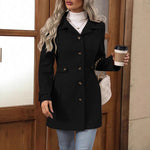 Elegant Single-breasted Woolen Coat Buttons Lapel Mid-length Jacket Temperament Commuter Outwear Clothing For Women kocsend.com