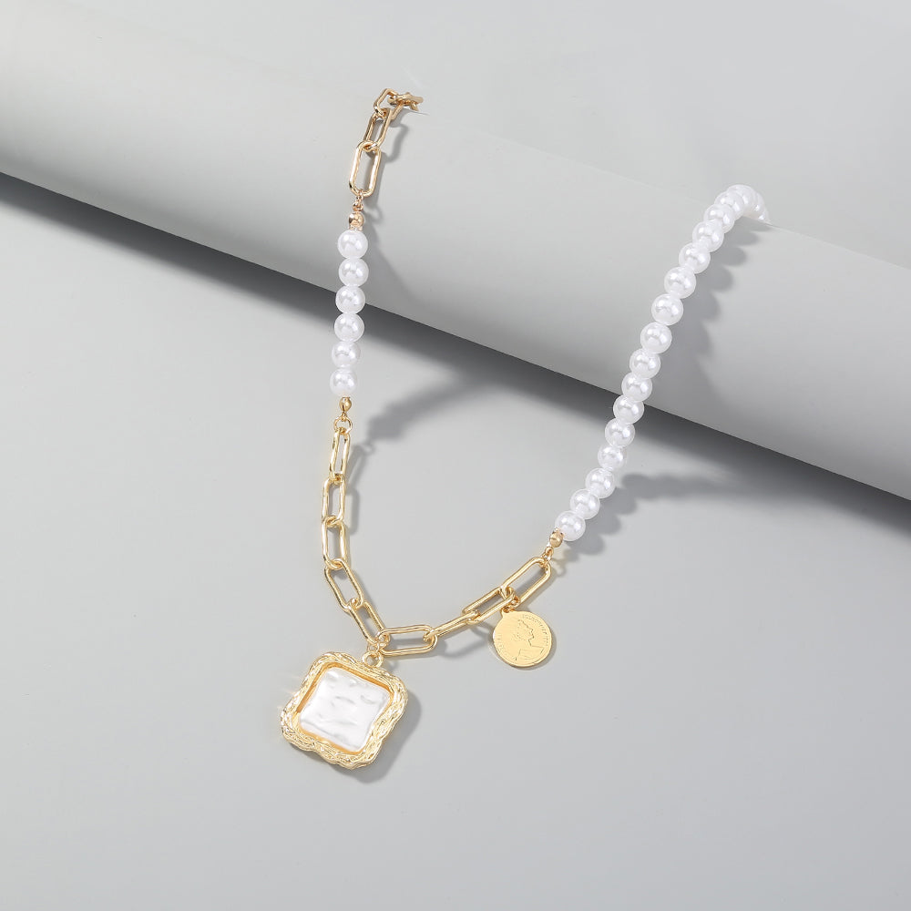 Gold and Pearl Asymmetric Necklace