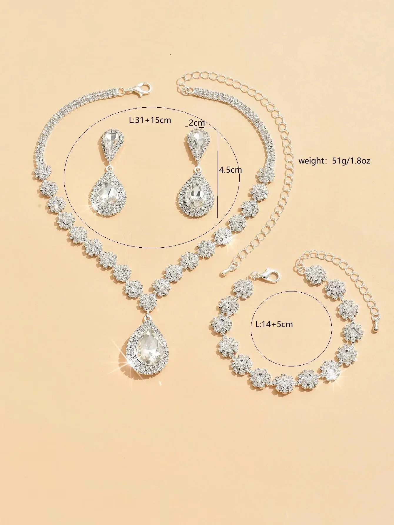 Bridal Jewelry Set & Necklace, Earrings, Bracelet Three-Piece Set