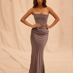 Women’s Strapless Satin Maxi Evening Dress, Women’s Slim Fit Satin Evening Dress, Women’s Satin Corset Strapless Evening Dress, Women’s Draped Waist Satin Maxi Evening Dress, Women’s High Waist Satin Maxi Evening Dress kocsend.com