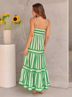 Summer Striped Printed Suspender Long Dress With Pockets Fashion Square Neck Backless Dresses For Beach Vacation Women Clothing kocsend.com