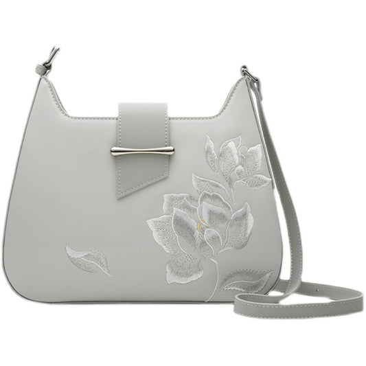 Stylish and practical gray floral shoulder bag