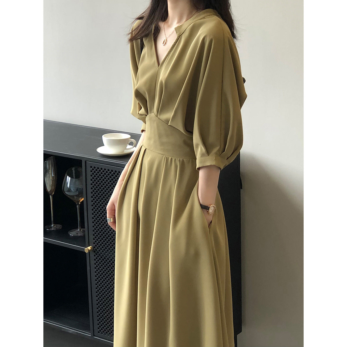 Women's V-Neck Temperament Waist dress