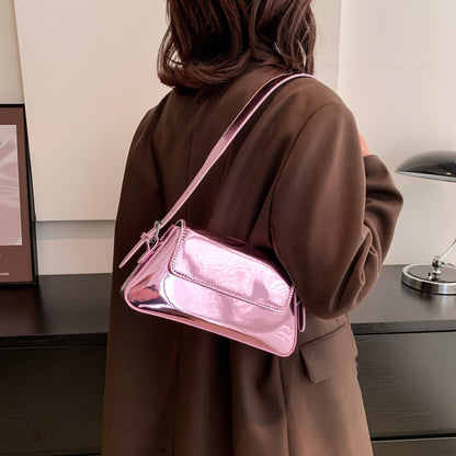 Women’s Patent Leather Shoulder Bag - Small Shiny Armpit Bag