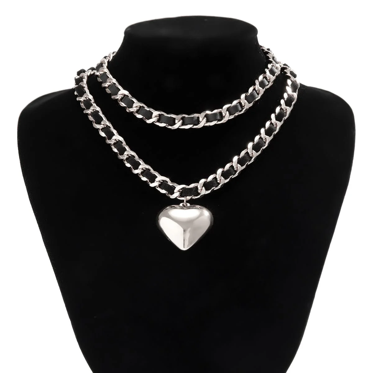 Women's double layer chain punk style necklace