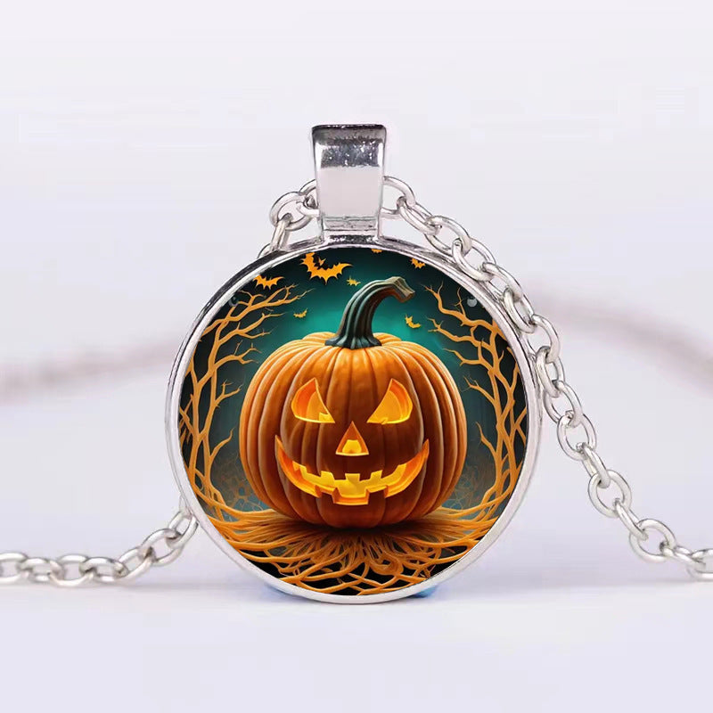 Halloween Round Pumpkin Ghost Bat Necklace Men And Women Personality Clavicle Necklace Fashion Jewelry Accessories