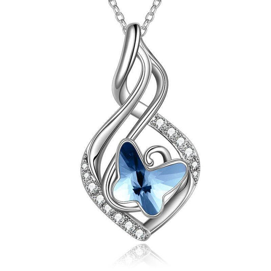 925 Sterling Silver Infinity Necklace Blue Crystal Butterfly Gift