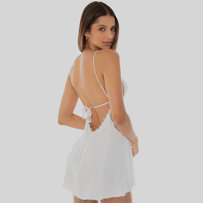 Women's Satin Split Backless Slim-fit Suspender Dress