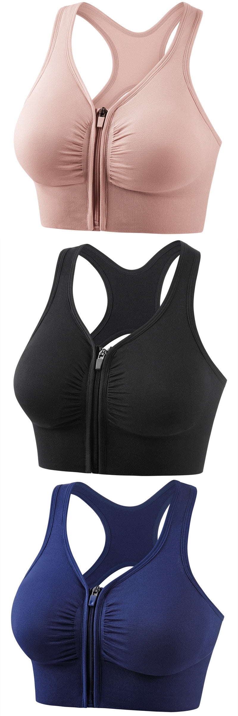 Women’s Front Zip Sports Bra, Women’s Racerback Sports Bra