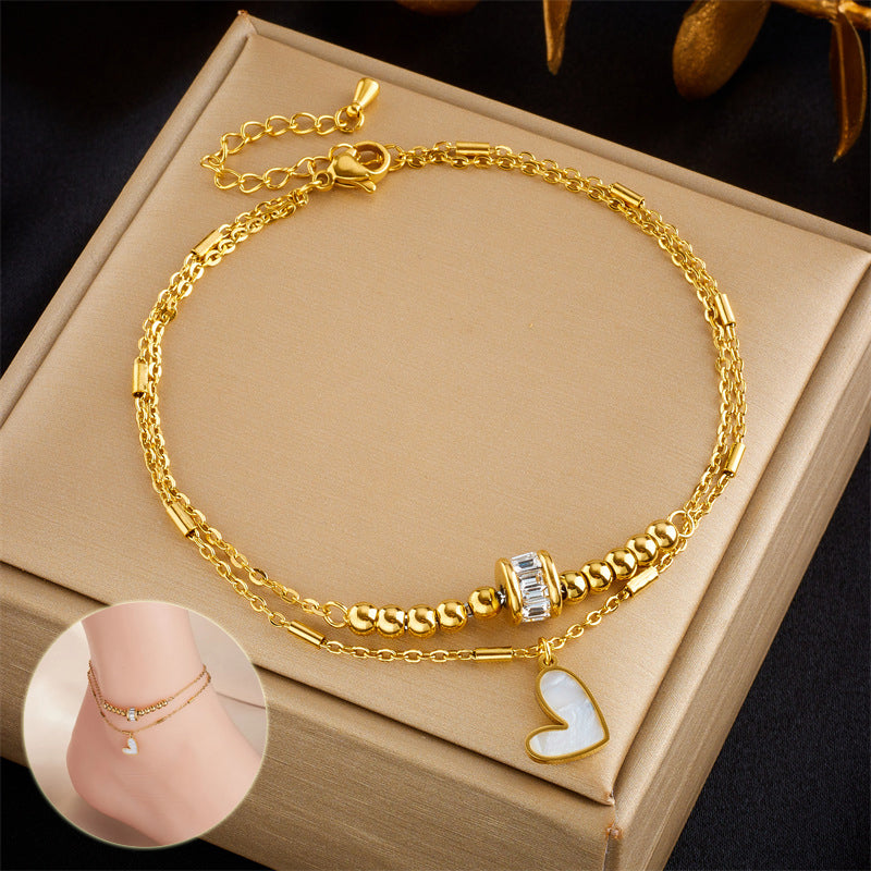 Fashion Jewelry Boho Classic Love Heart Ankle Chain Double Layer Chain Bracelet Anklet Charm Tassel Leg Chain On Foot Chain Women Party Jewelry Accessories kocsend.com