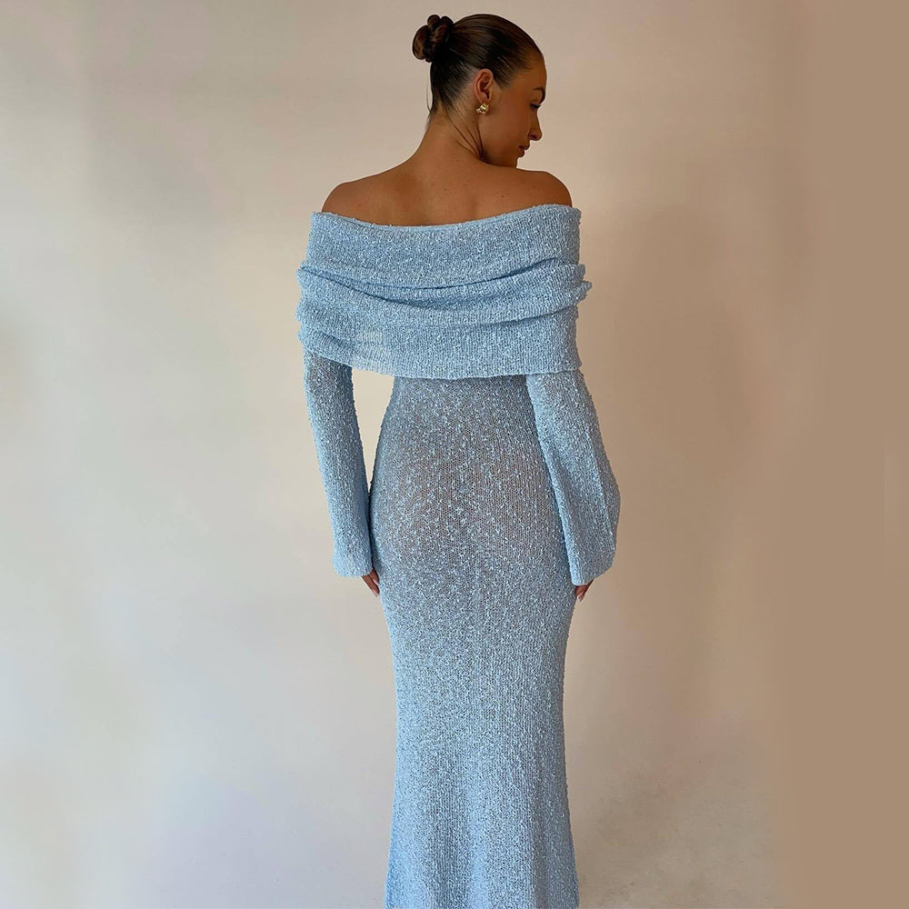 Open Shoulder Knitted Long Sleeve Dress