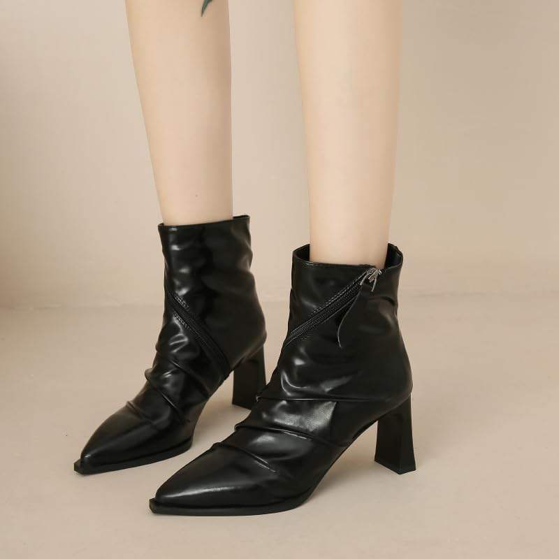 women's upper Pleated Pointed toe heels short Boots