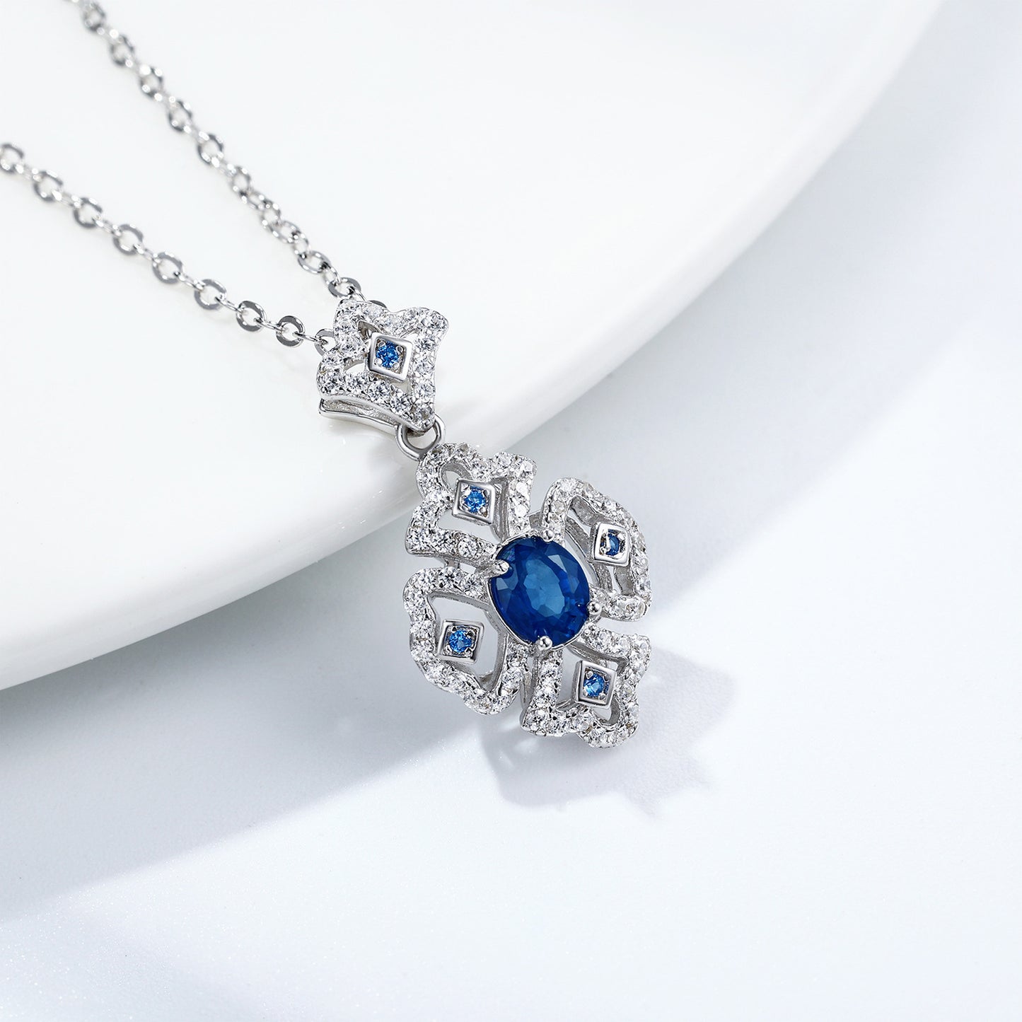 S925 Sterling Silver Vintage Natural Sapphire Necklace