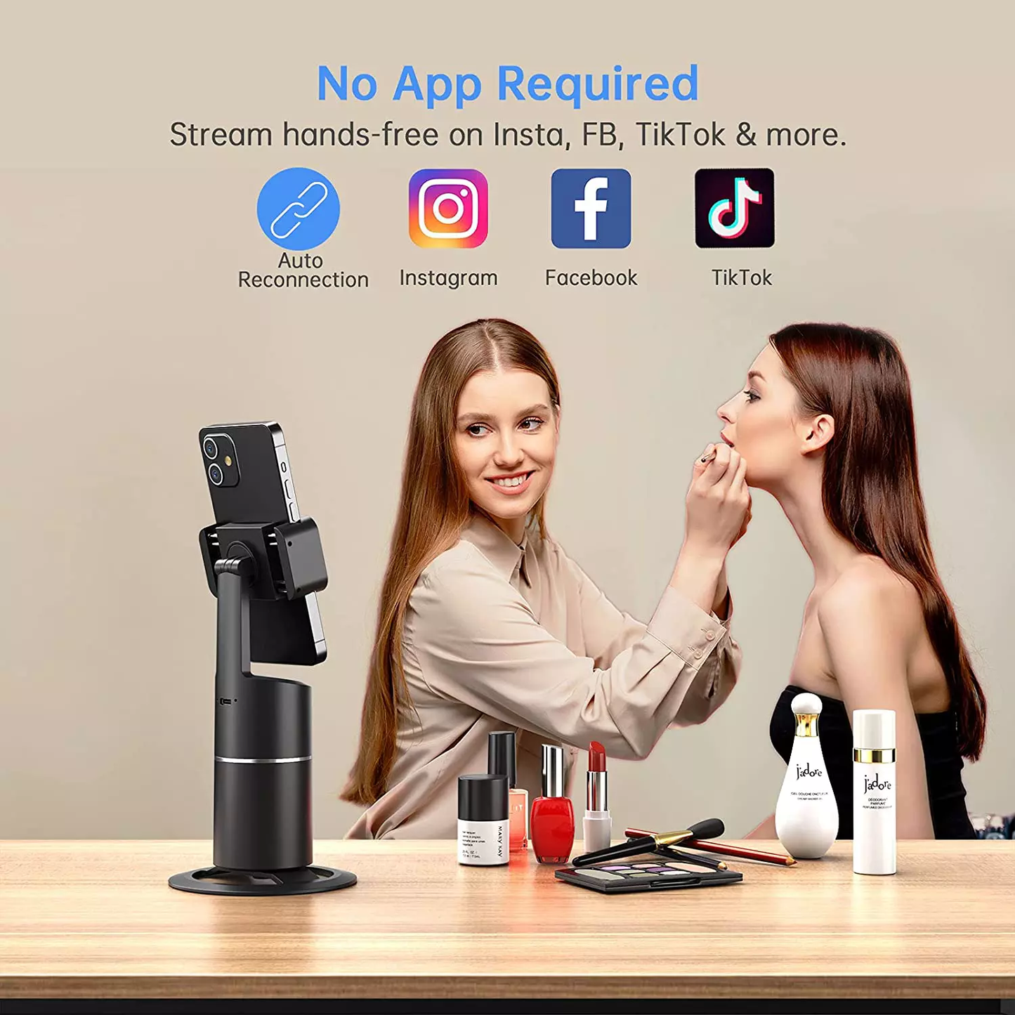 Automatic Face Tracking Selfie Stick, 360 degree rotating Cell Phone holder