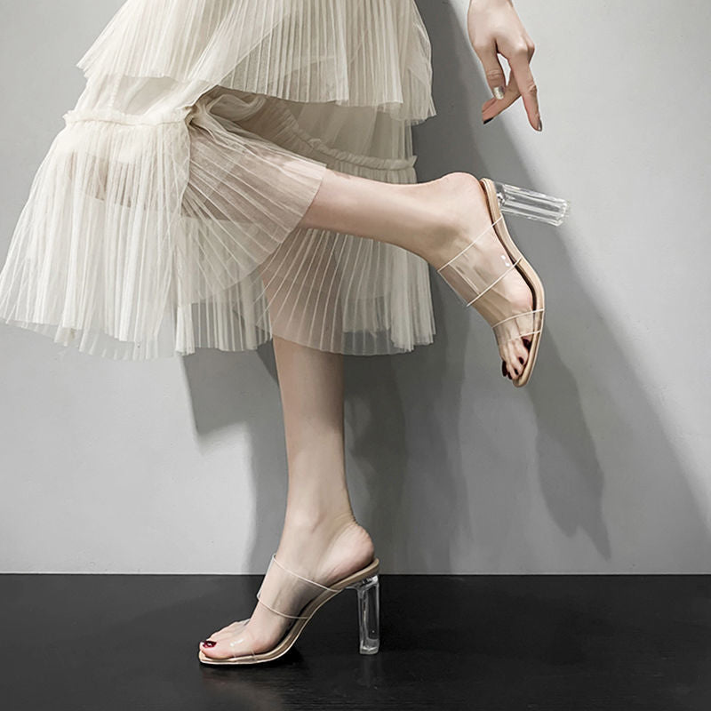 Sheepskin Transparent High Heels Women Sandals Summer