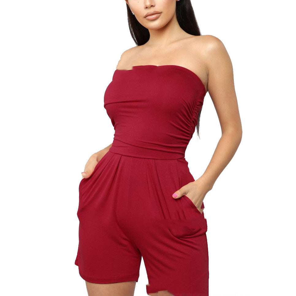 Sexy Wrapped Chest And Comfortable Home Jumpsuit