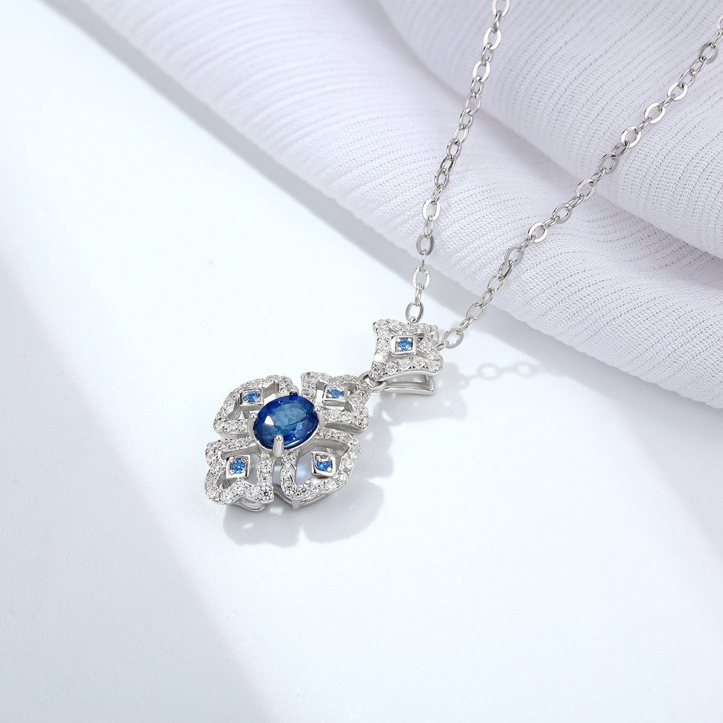 S925 Sterling Silver Vintage Natural Sapphire Necklace