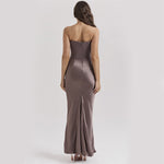 Women’s Strapless Satin Maxi Evening Dress, Women’s Slim Fit Satin Evening Dress, Women’s Satin Corset Strapless Evening Dress, Women’s Draped Waist Satin Maxi Evening Dress, Women’s High Waist Satin Maxi Evening Dress kocsend.com