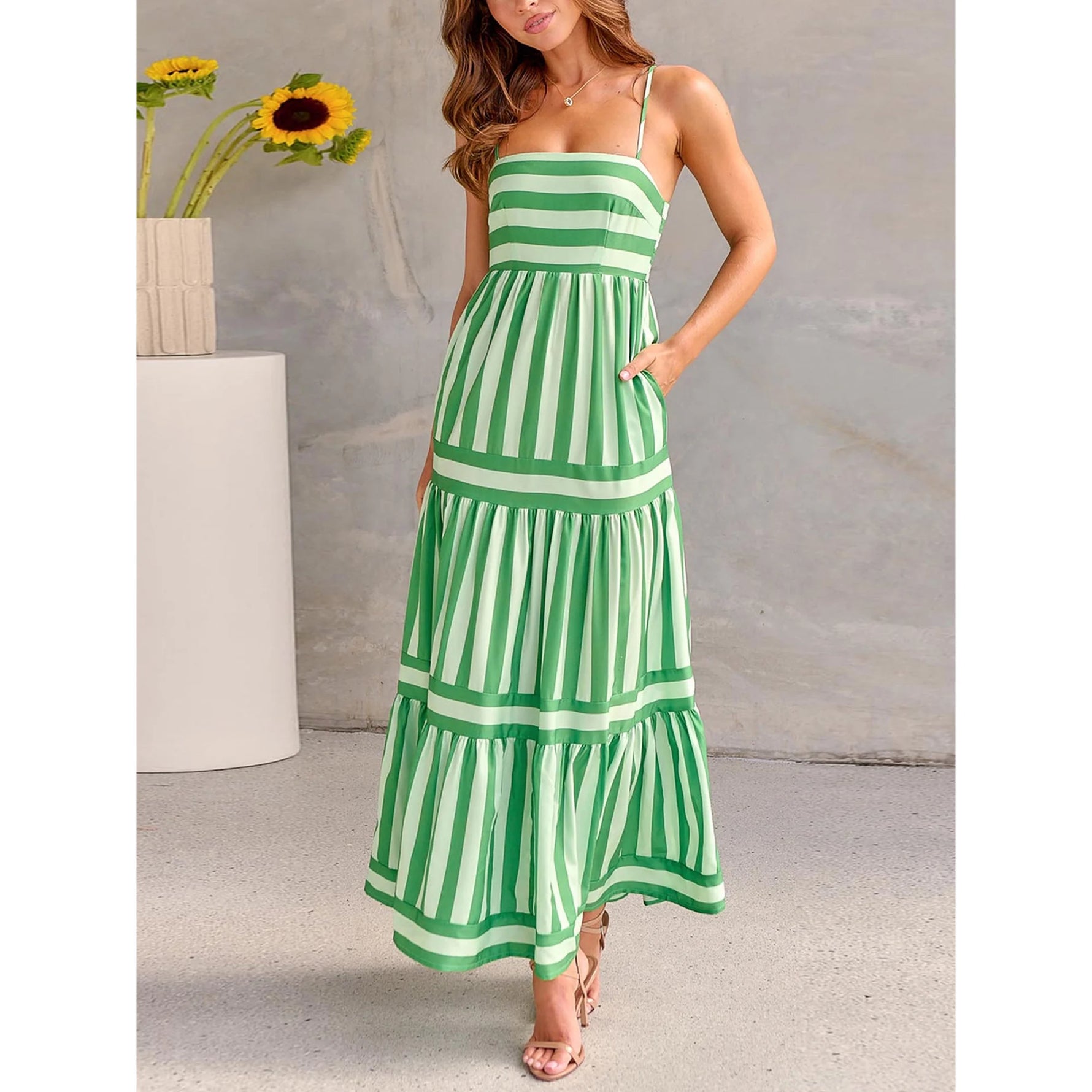 Women’s Summer Maxi Dress, Women’s Square Neck Maxi Dress
