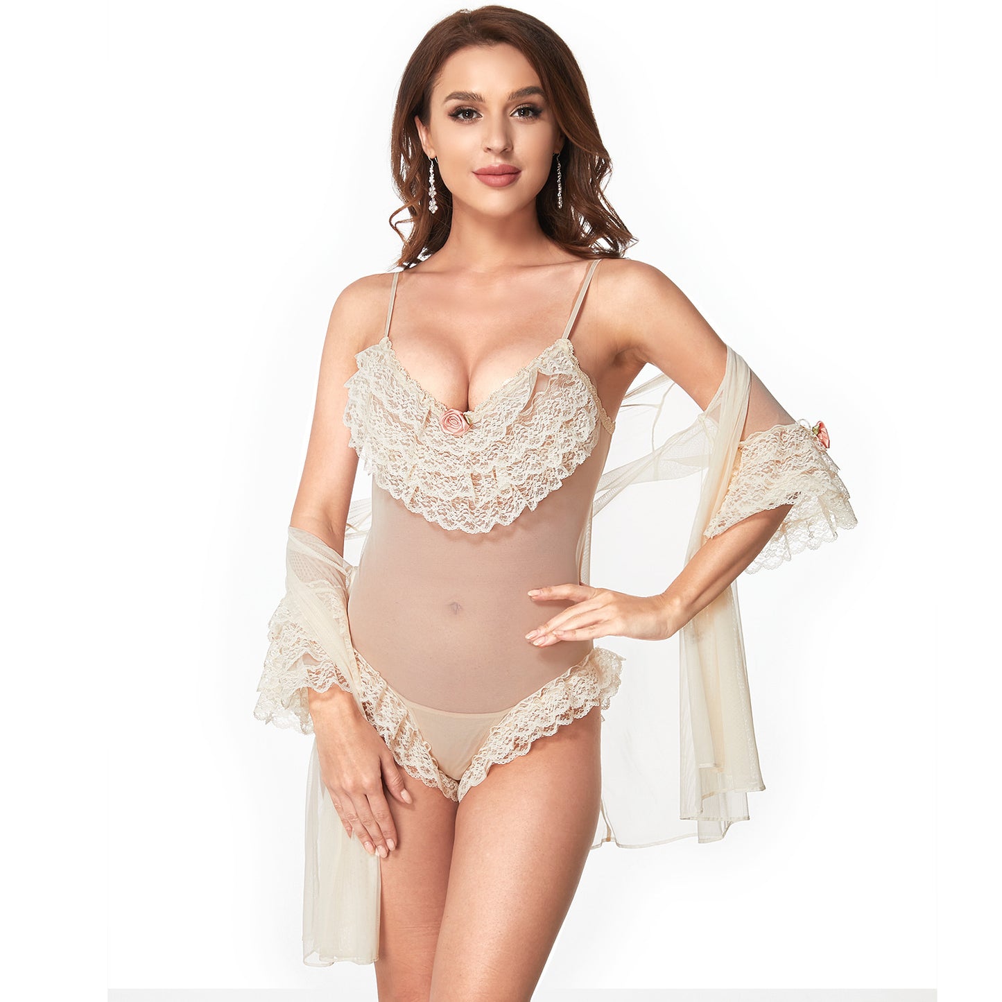 Sling Beautiful Back Transparent Lace Tunic One-piece Lace Private Clothes Pajamas Set