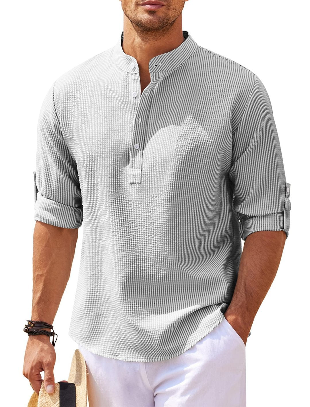 Men’s Beach Henley Shirt, Men’s Summer Casual Shirt