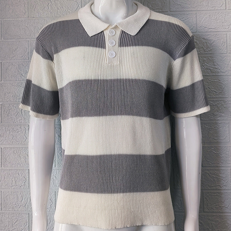 Men’s Short Sleeve Knitted Polo Sweater, Men’s Striped Knitted Polo Sweater, Men’s Lightweight Acrylic Polo Sweater, Men’s Summer Knitted Polo Sweater, Men’s Acrylic Knit Polo Sweater kocsend.com