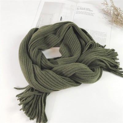 Thickened  Warm Long Solid Color Tassel Knitted Wool Scarf