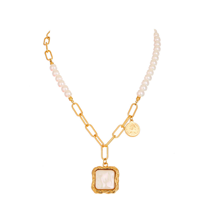 Gold and Pearl Asymmetric Necklace