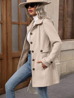 Elegant Single-breasted Woolen Coat Buttons Lapel Mid-length Jacket Temperament Commuter Outwear Clothing For Women kocsend.com