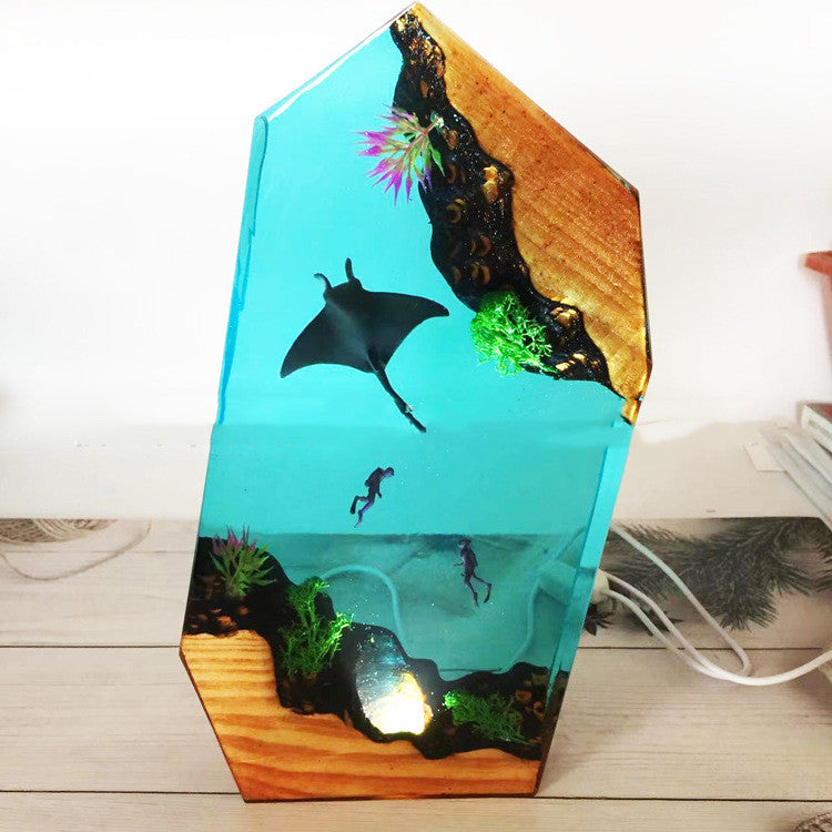 Resin Solid Wood Epoxy Creative Handmade Tropical Ocean Wind Small Night Lamp
