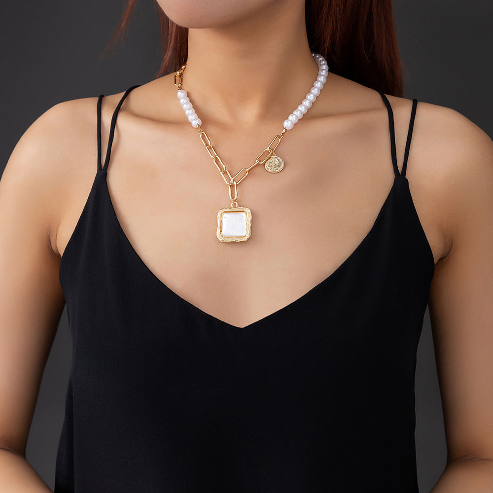 Gold and Pearl Asymmetric Necklace