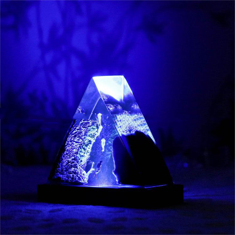 Creative Style Triangle Wooden Small Night Lamp Trench Jellyfish Diver Resin Ambience Light