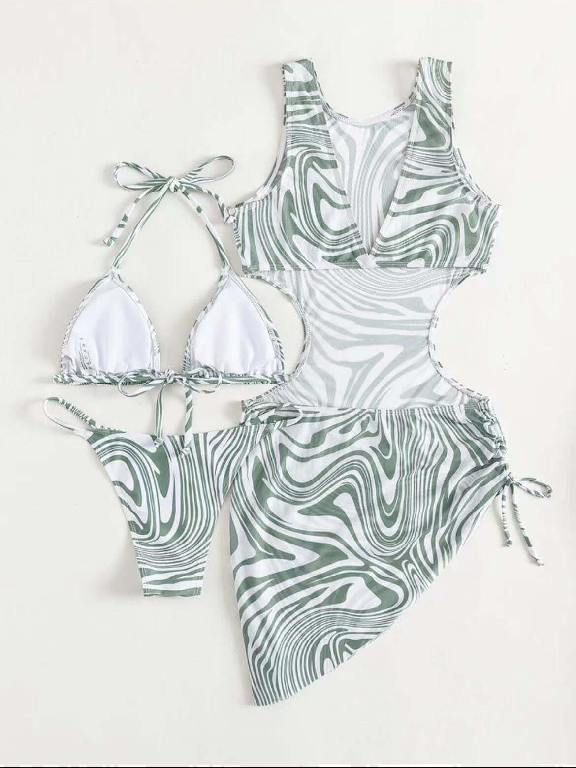 Bikini Three-piece European And American Plant Flower Print Swimsuit